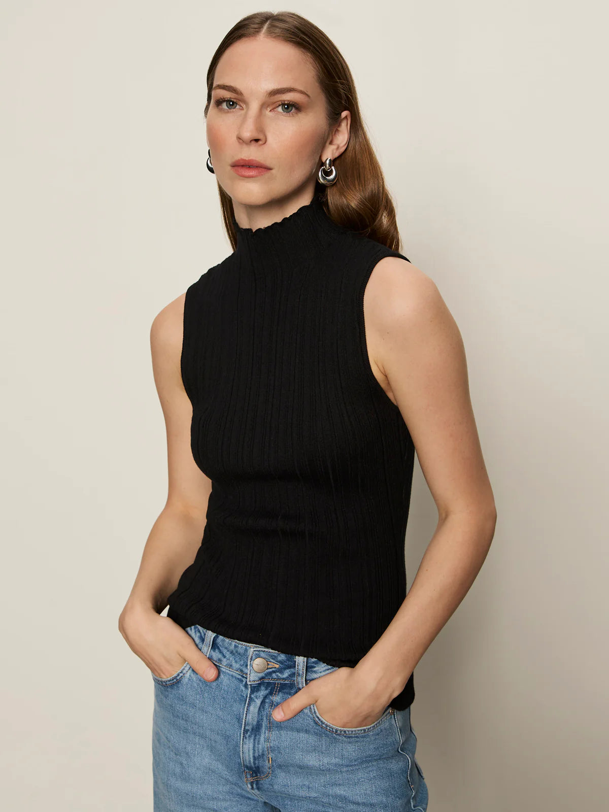 Ribbed Funnel Neck Top in Black | Sanctuary