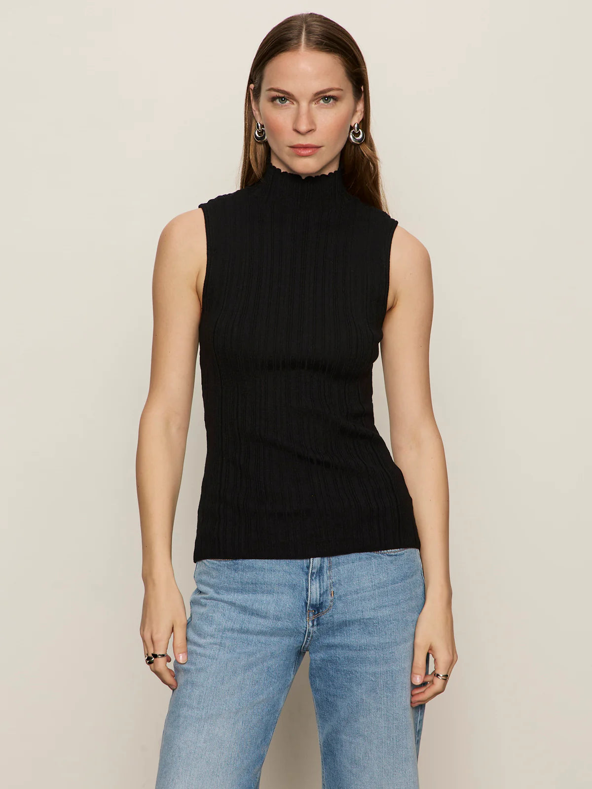 Ribbed Funnel Neck Top in Black | Sanctuary