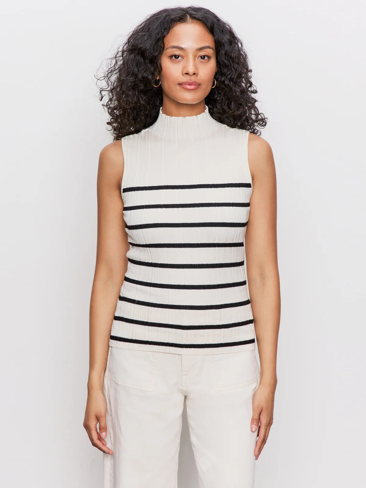 Ribbed Funnel Neck Top in Stripe | Sanctuary