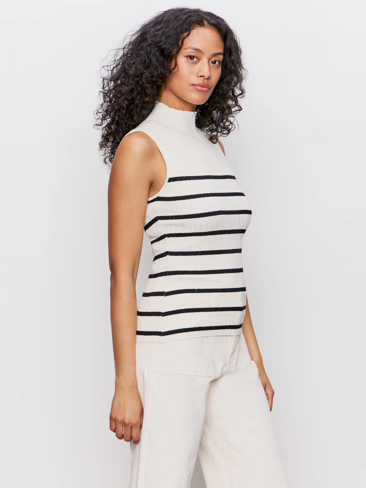 Ribbed Funnel Neck Top in Stripe | Sanctuary