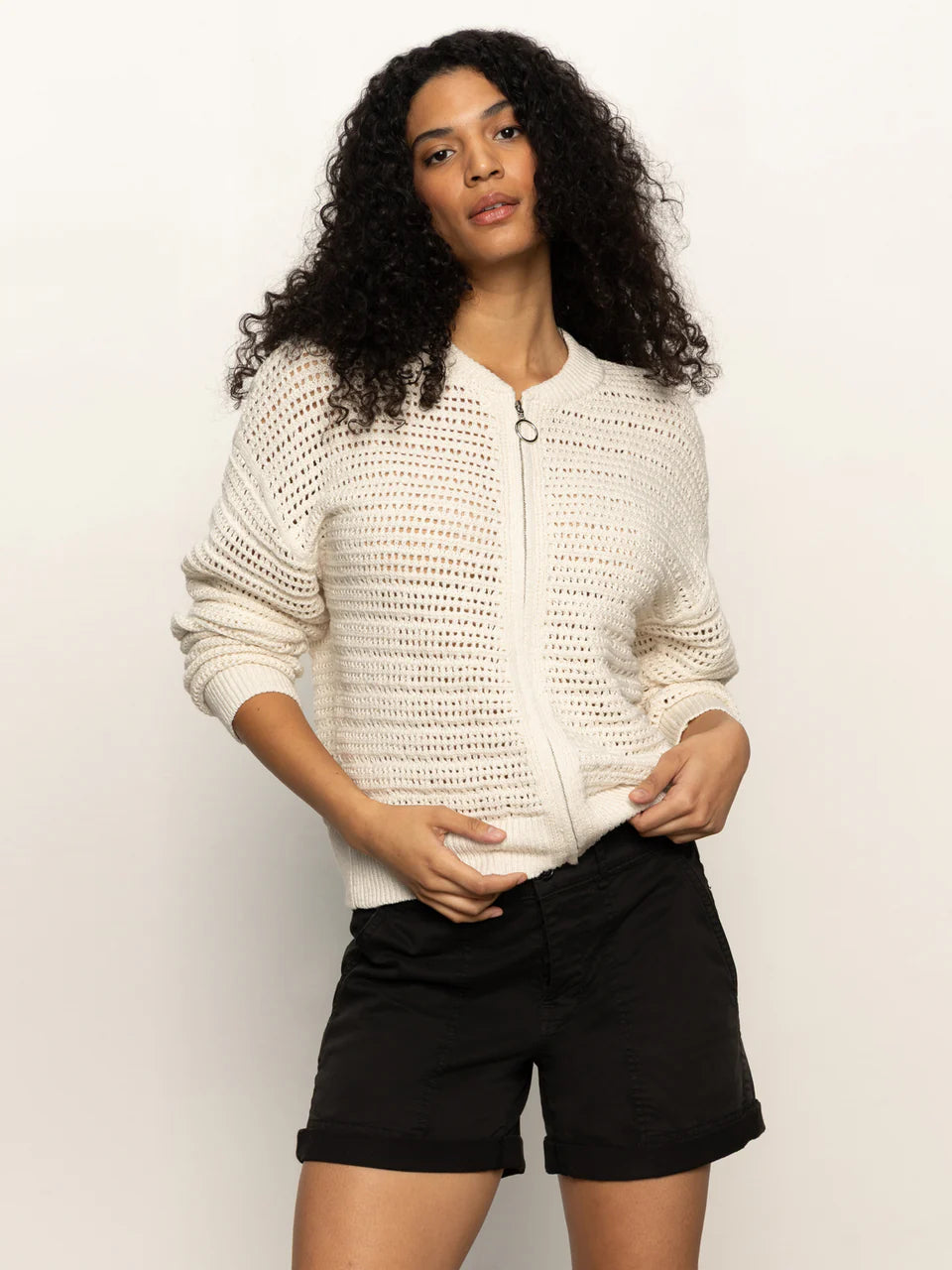 Open Knit Bomber in Chalk | Sanctuary