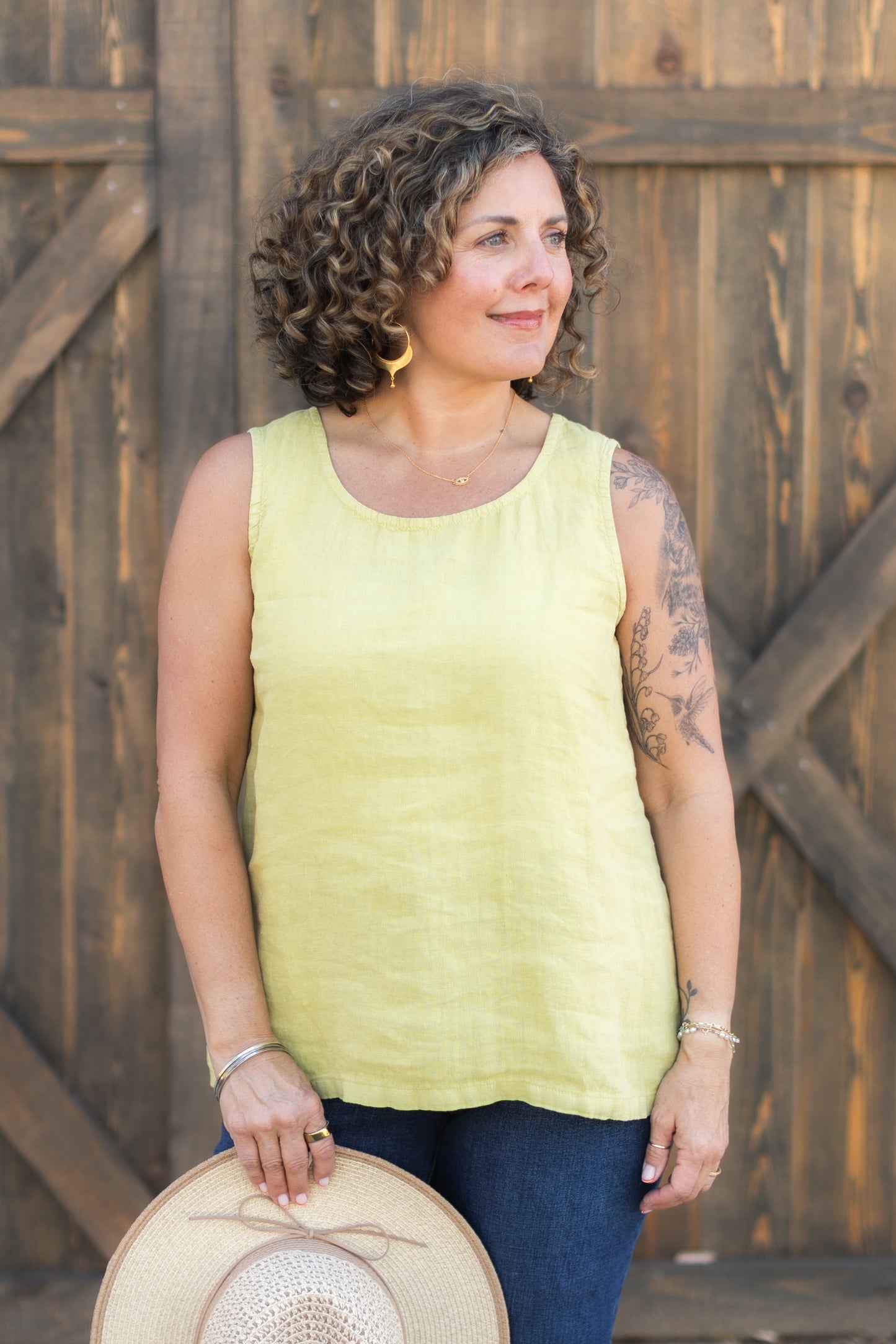 Boxy Linen Tank in Pear | Fenini