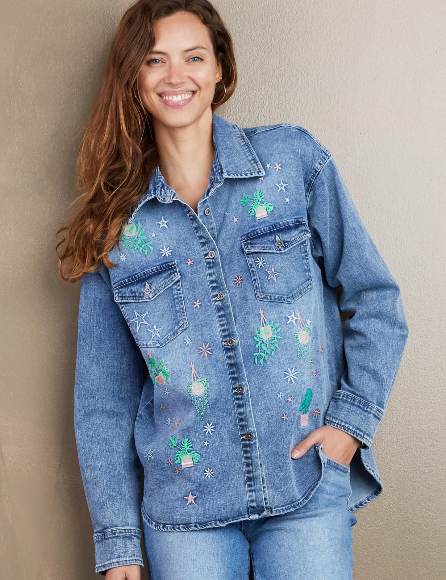 Hanging Plants Denim Shirt | Billy T