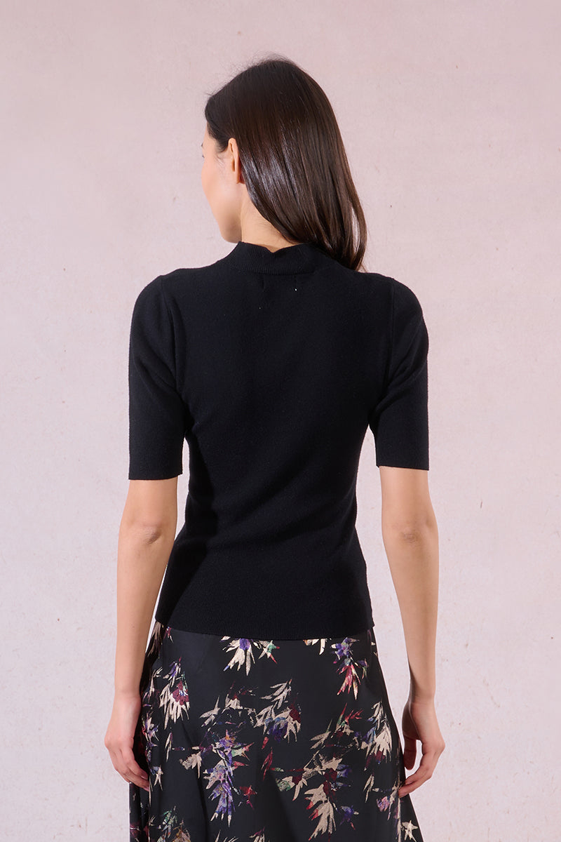 Elbow Mock Neck Top in Black
