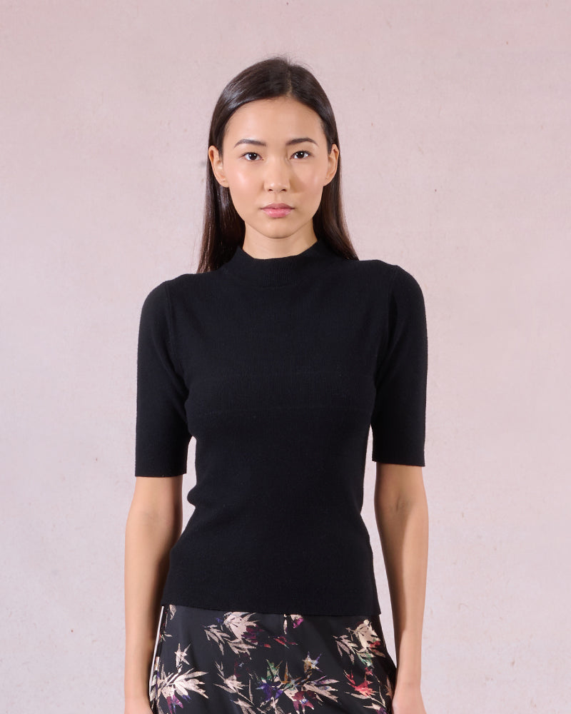 Elbow Mock Neck Top in Black