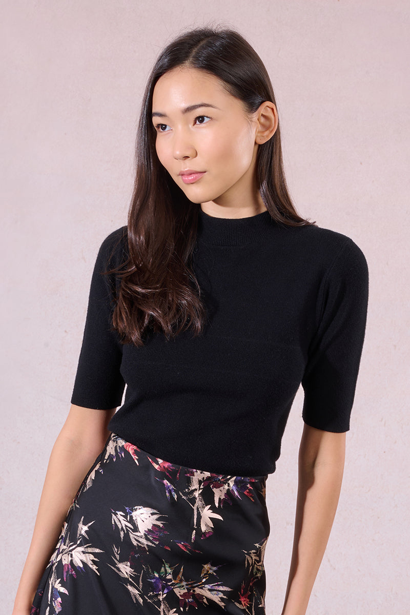Elbow Mock Neck Top in Black