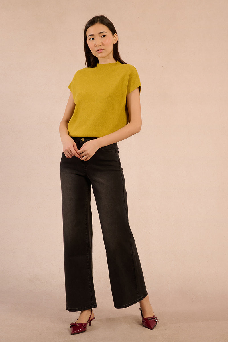 Mock Neck Sweater Tee in Chartreuse