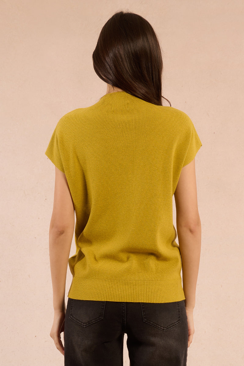Mock Neck Sweater Tee in Chartreuse