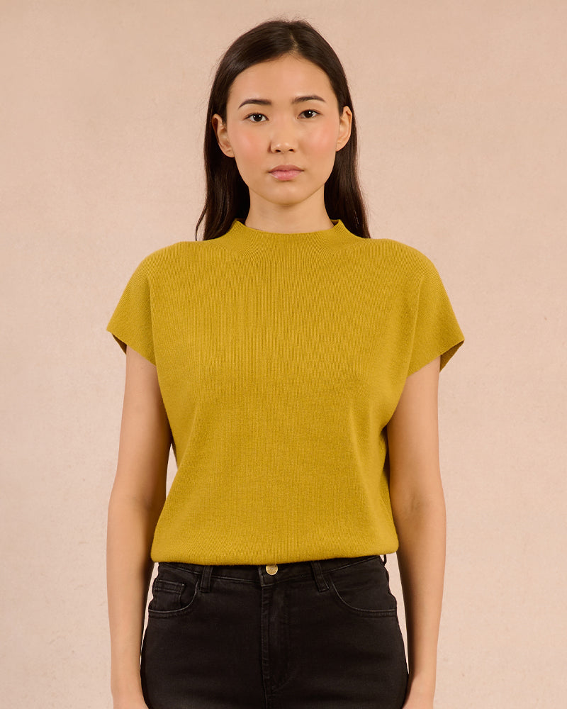 Mock Neck Sweater Tee in Chartreuse