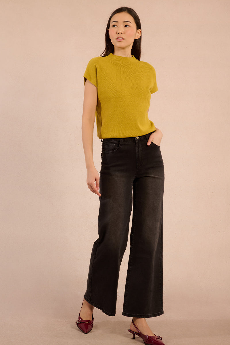 Mock Neck Sweater Tee in Chartreuse