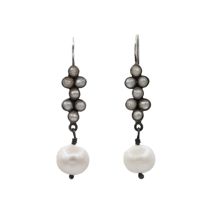 Pearl Cluster Earrings with Pearl Drop | Jane Diaz