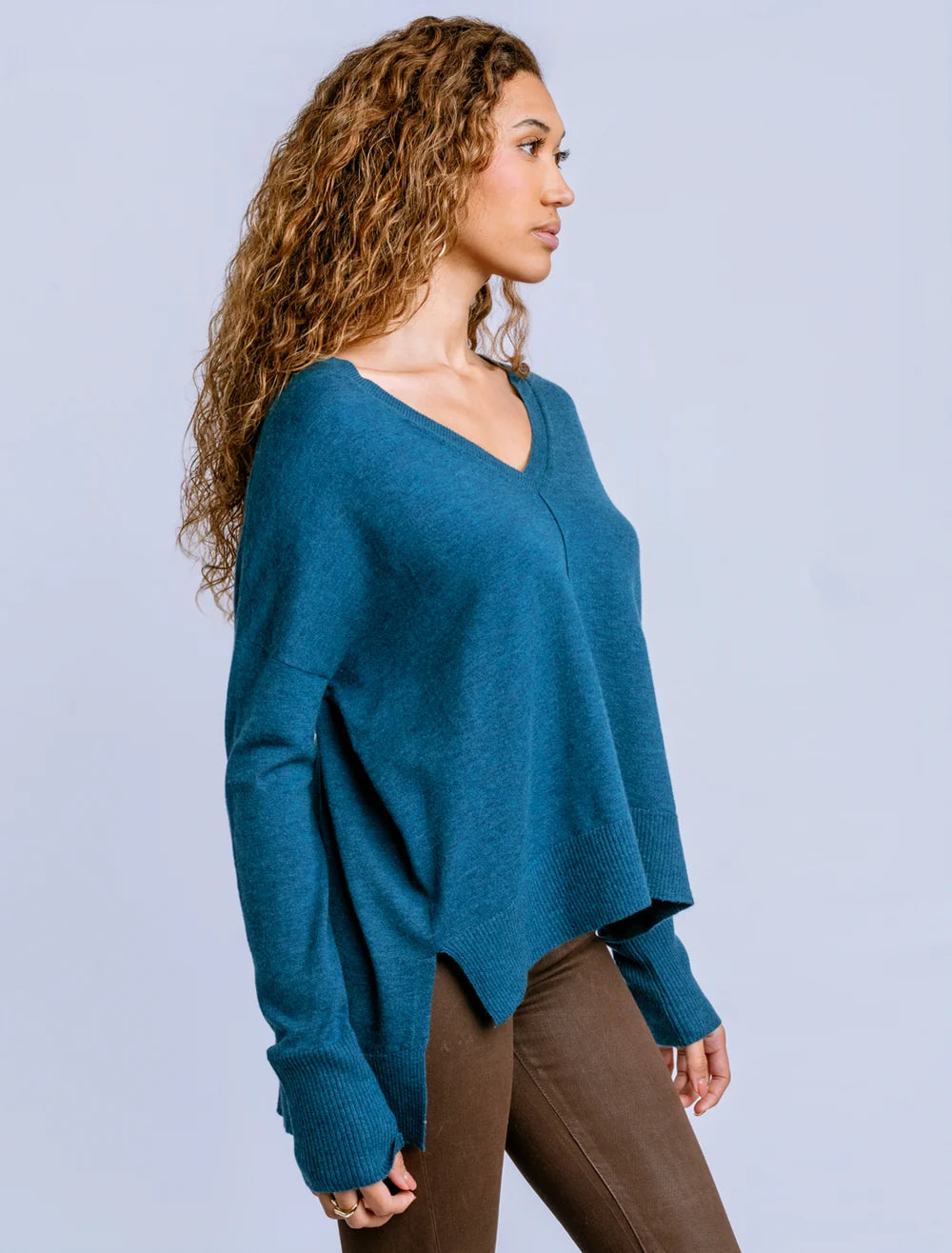 Wagner V-Neck Sweater in Teal | Kerisma