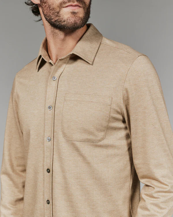 Generation Knit Shirt in Tan Herringbone | 7Diamonds