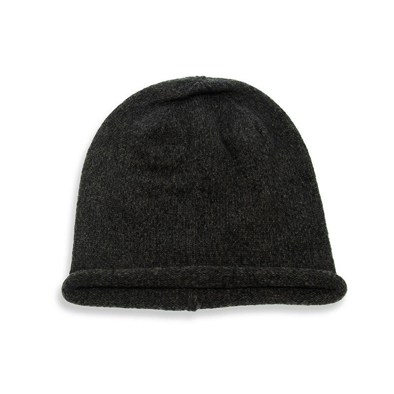 Marled Rolled Hem Beanie in Black