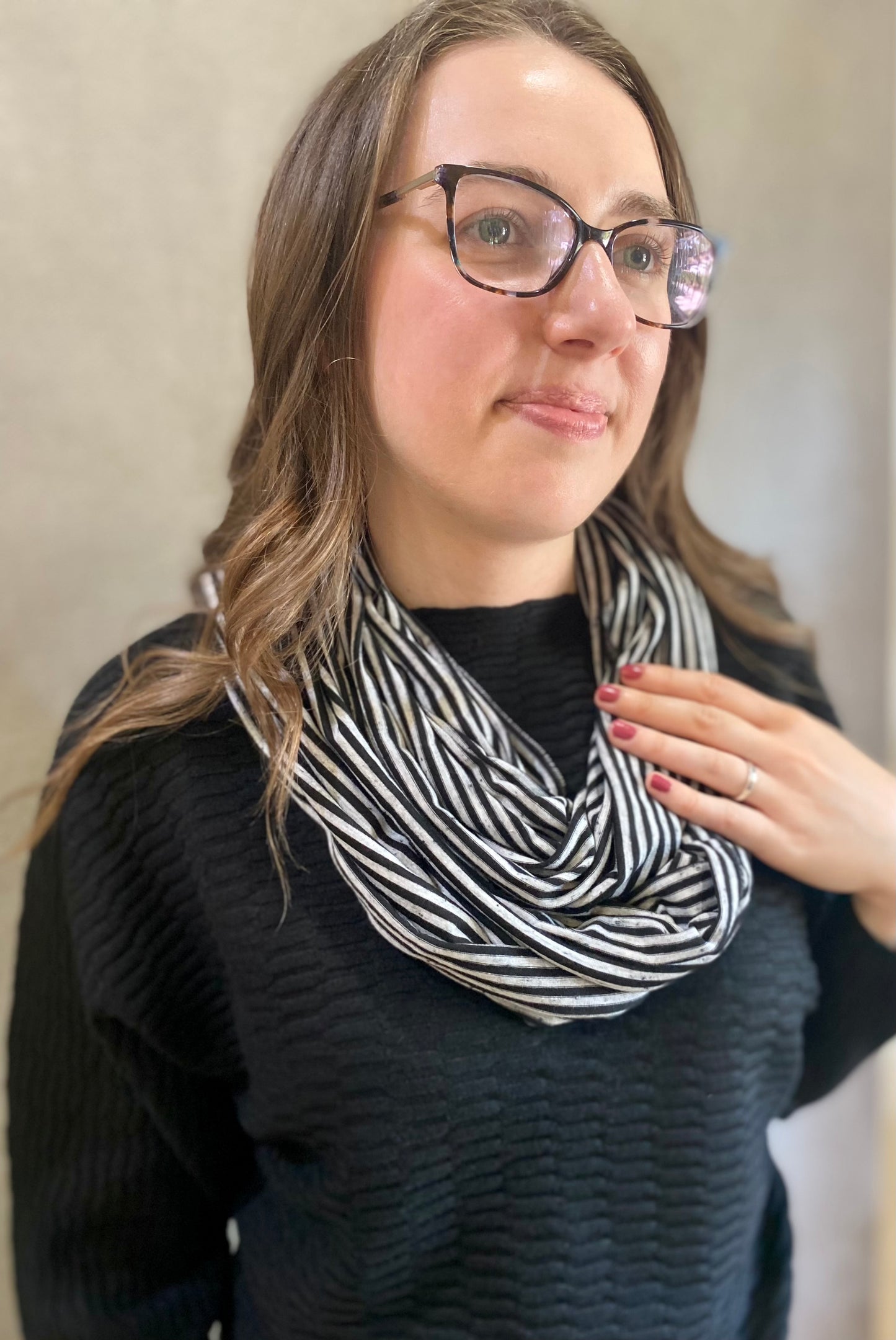 Jersey Stripe Infinity Scarf in Black & Grey