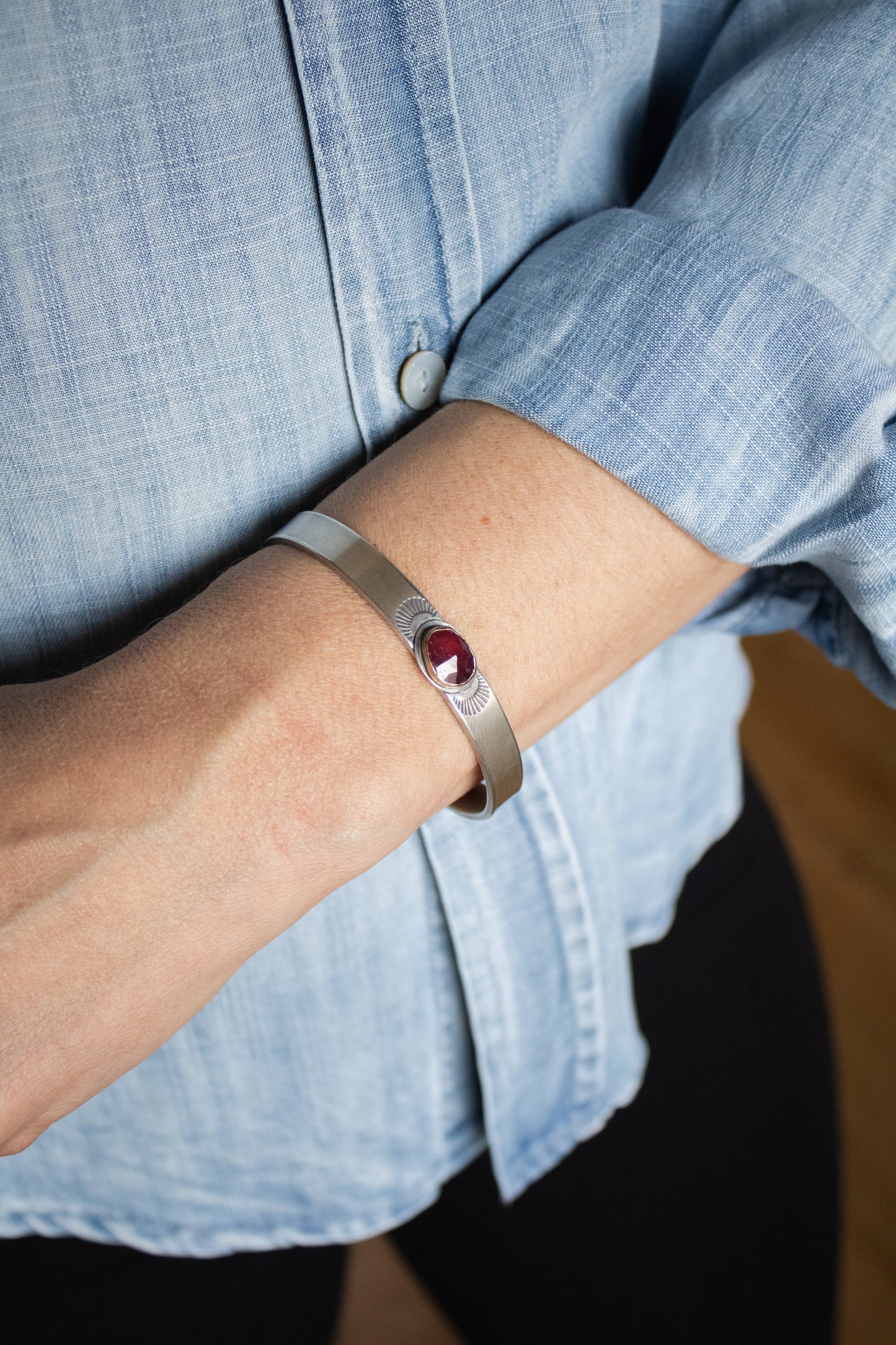 Stamped Cuff with Ruby | Glacier Lily