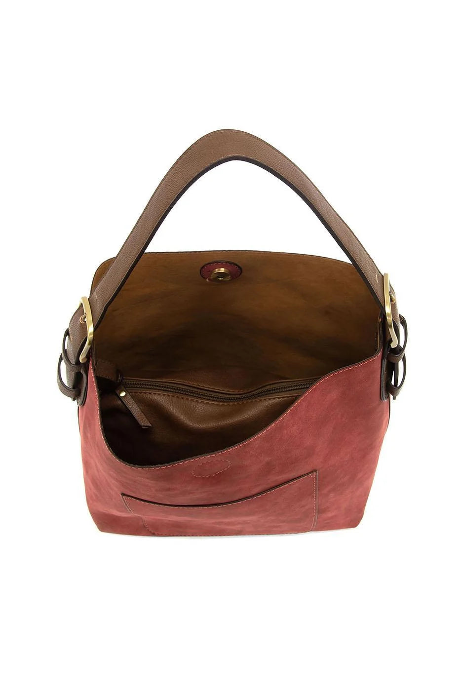 Rich Faux Suede Hobo Handbag in Rust