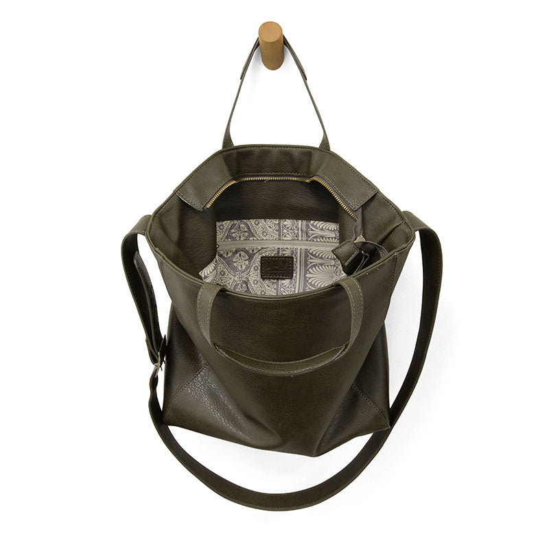 Alma Buckle Tote in Dark Moss