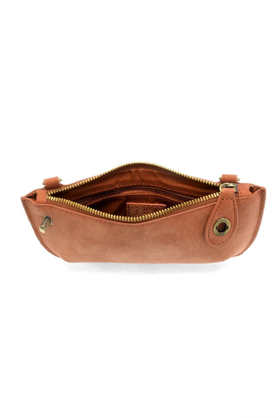Mini Crossbody Wristlet Clutch in Faux Suede Spice