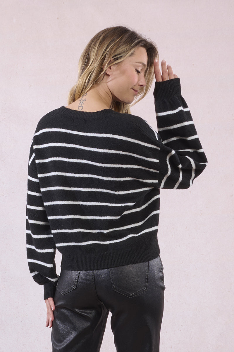 Black & White Stripe Heart Sweater