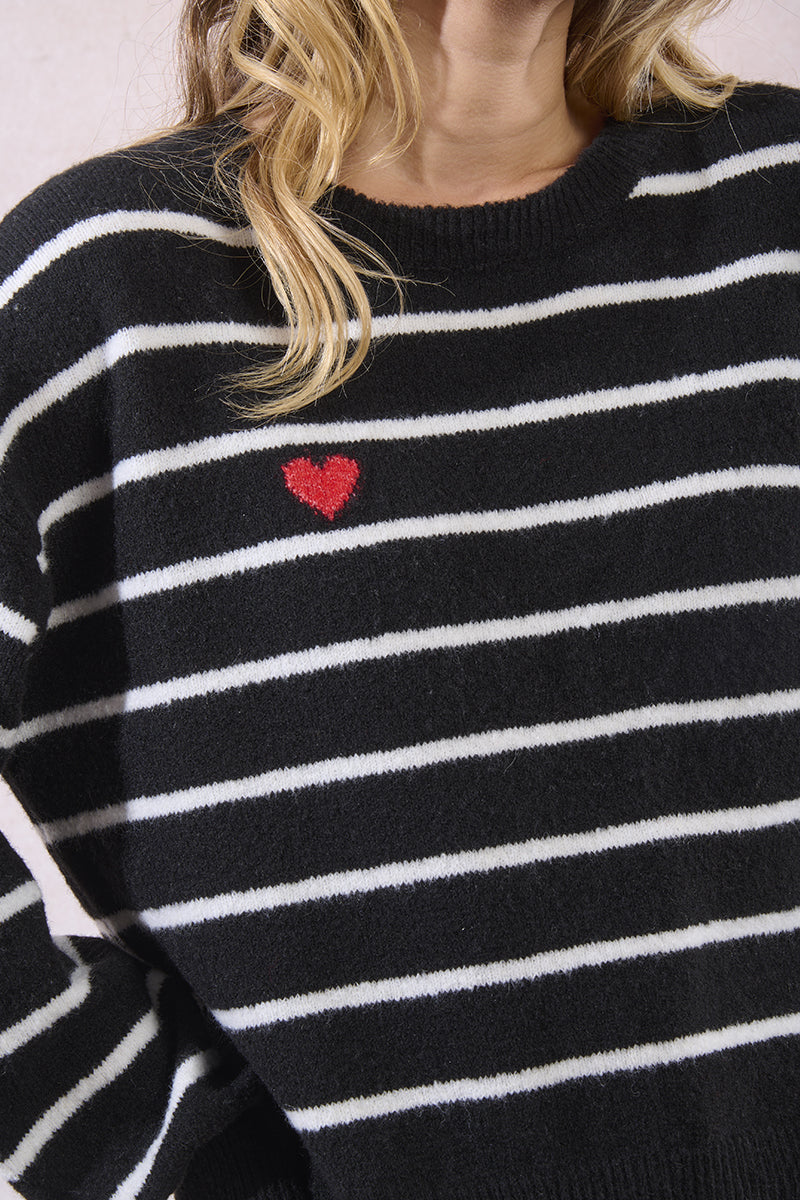 Black & White Stripe Heart Sweater