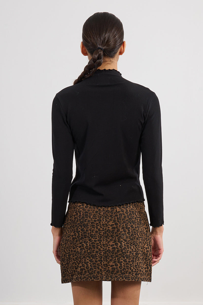 Lettuce Edge Fleece-Lined Mock Neck in Black