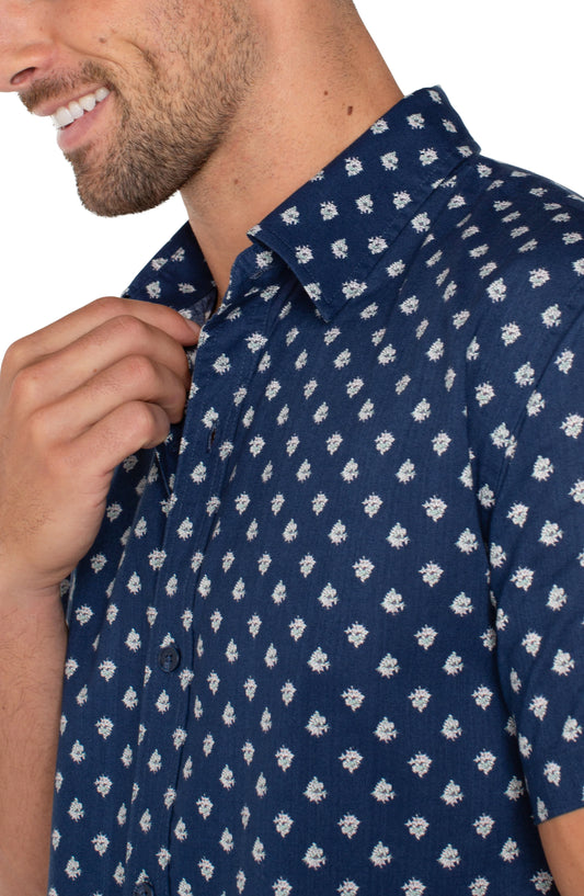 Short Sleeve Button Up in Navy Multi | Liverpool