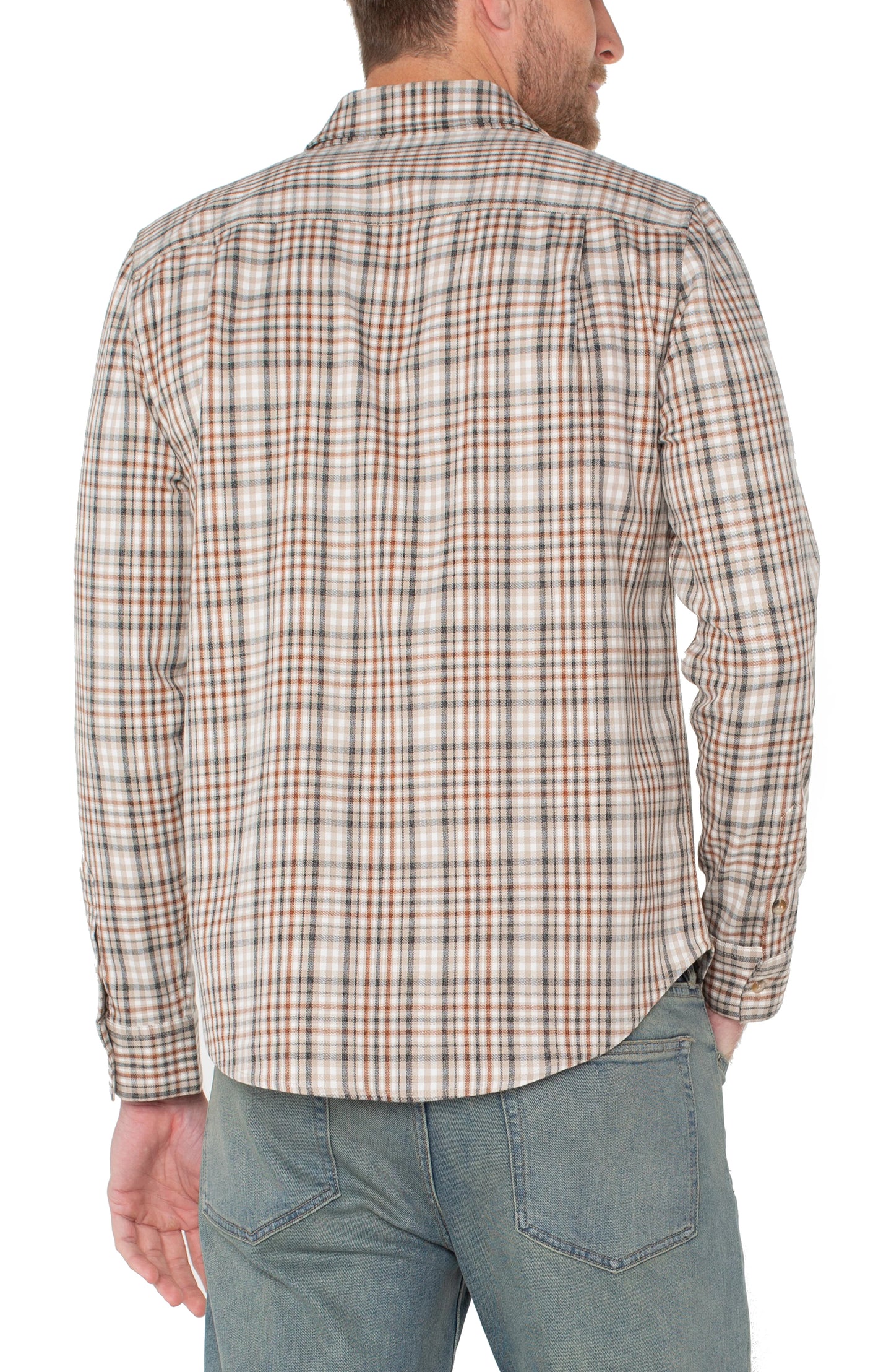 Long Sleeve Button Up Shirt in Rust Multi | Liverpool