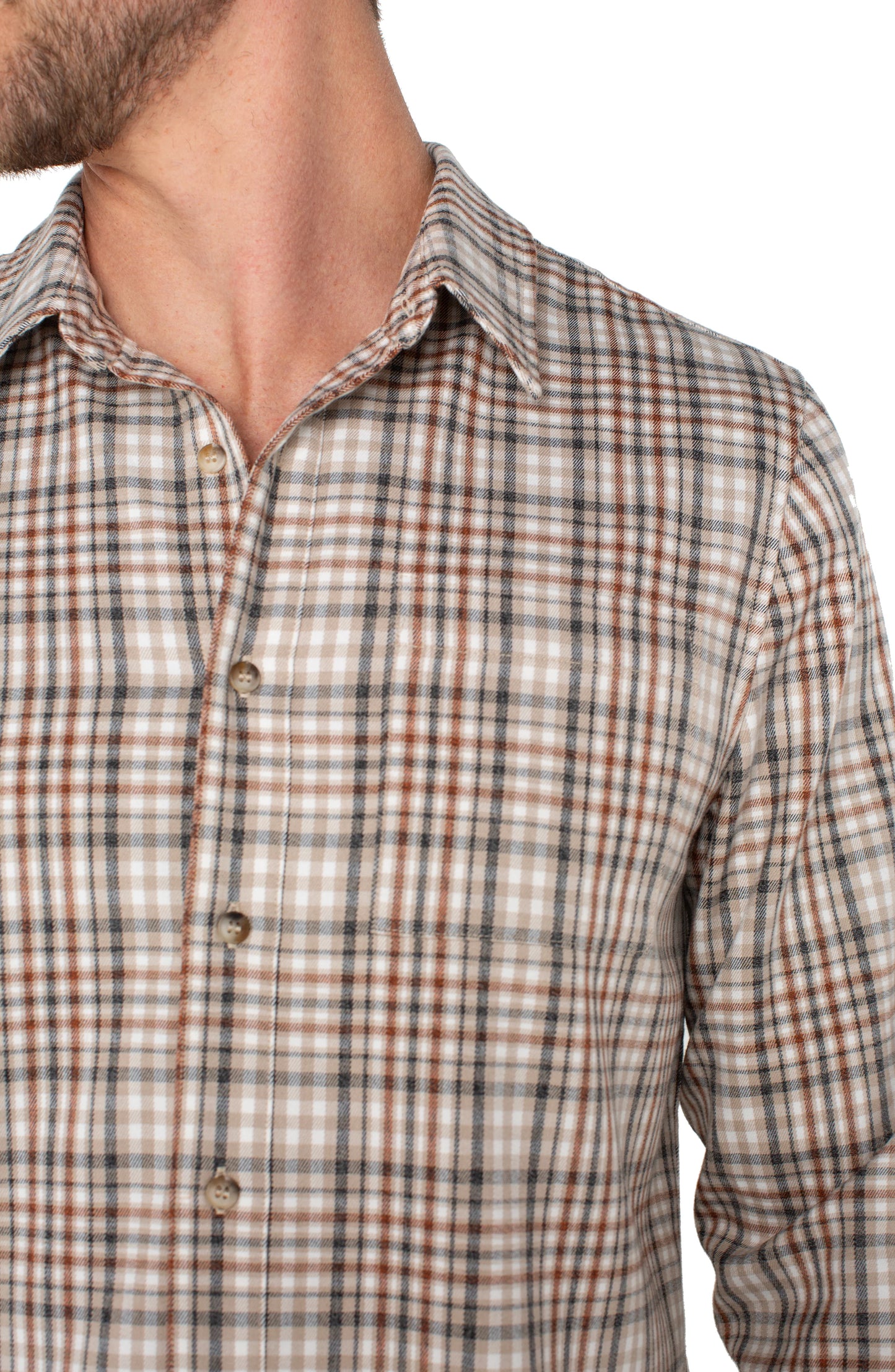 Long Sleeve Button Up Shirt in Rust Multi | Liverpool