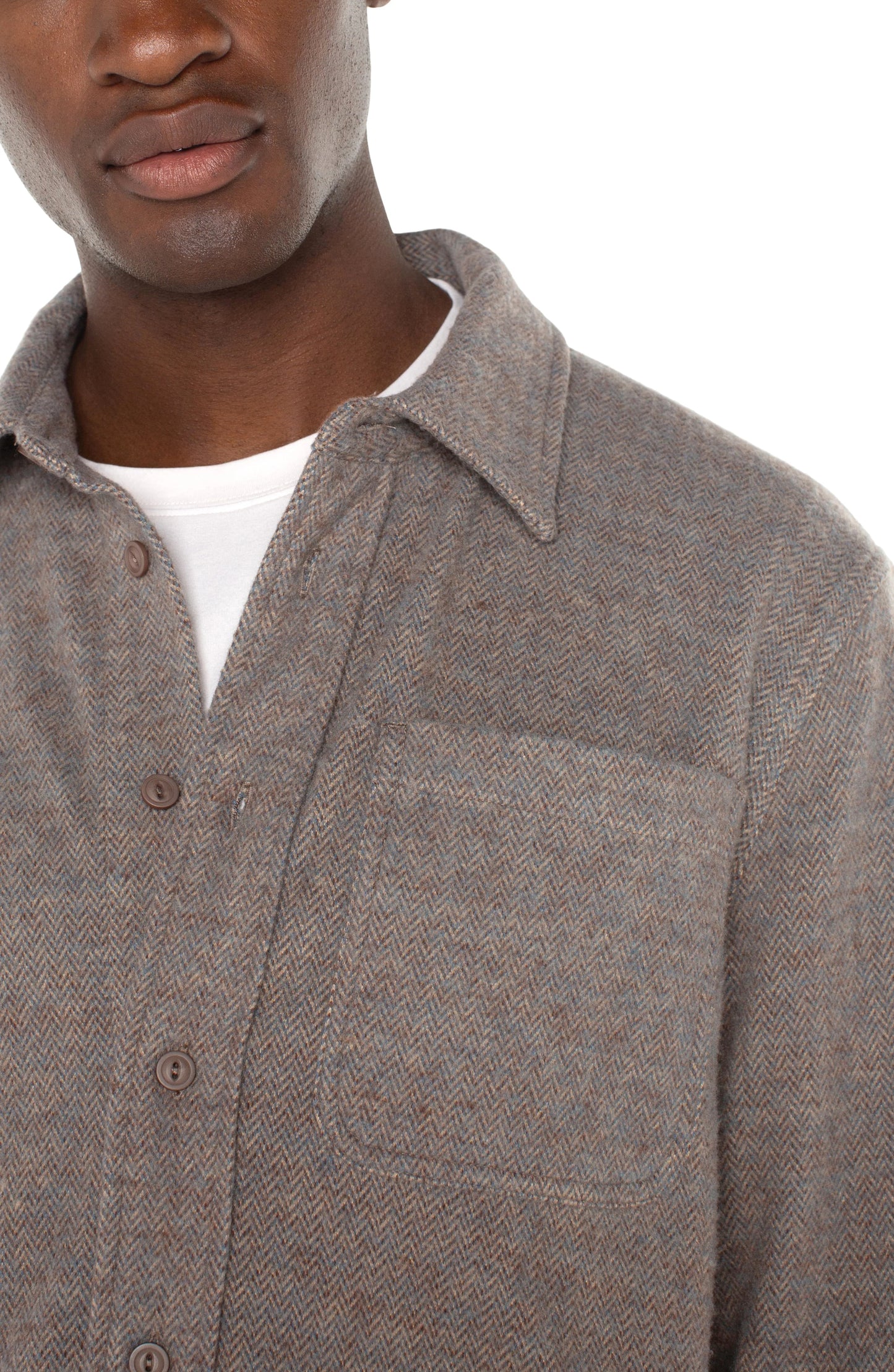 Knit Button Up in Taupe Multi | Liverpool