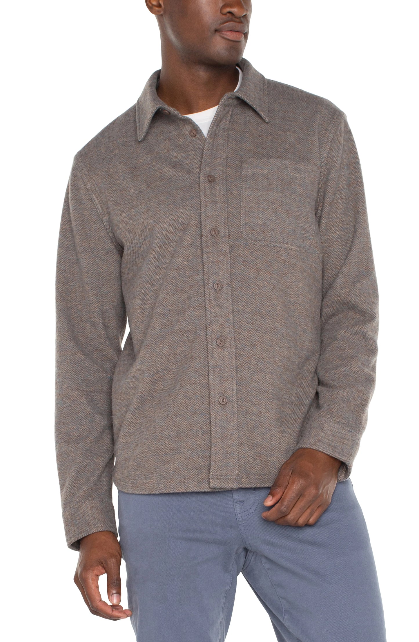 Knit Button Up in Taupe Multi | Liverpool