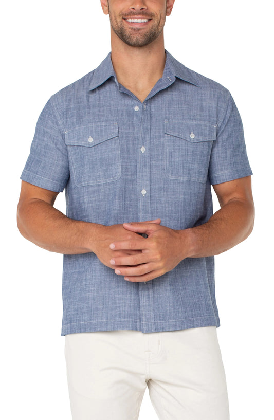 Short Sleeve Flap Pocket Shirt in Chambray | Liverpool