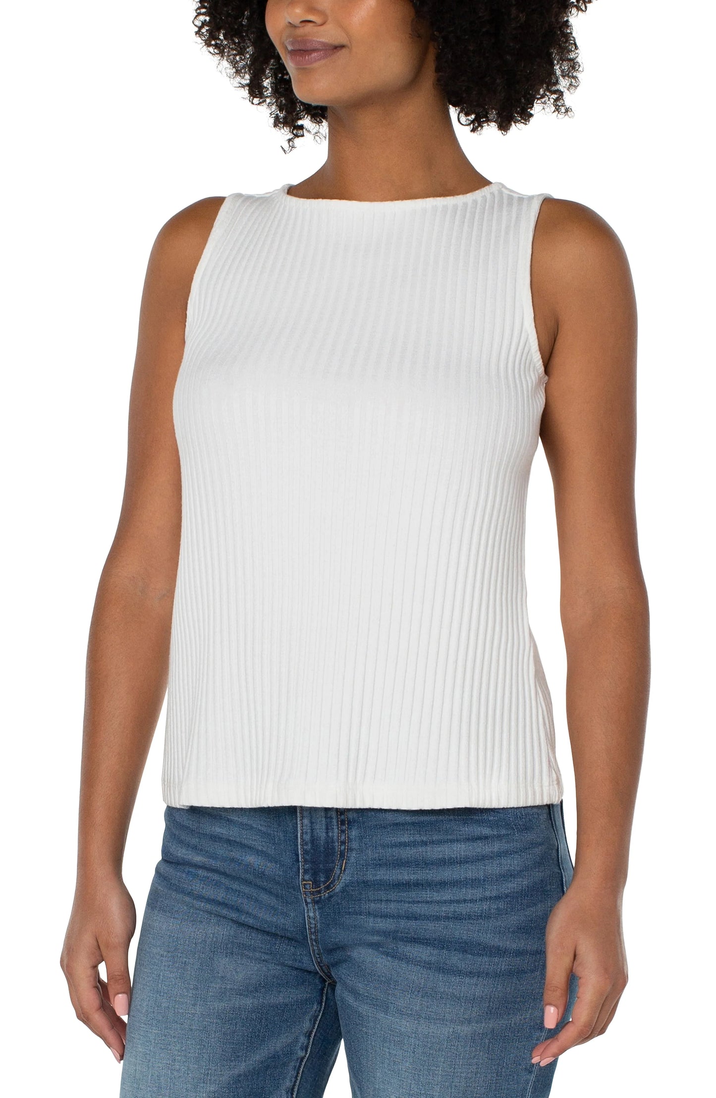 Sleeveless Boat Neck Rib Knit Top in Snow | Liverpool