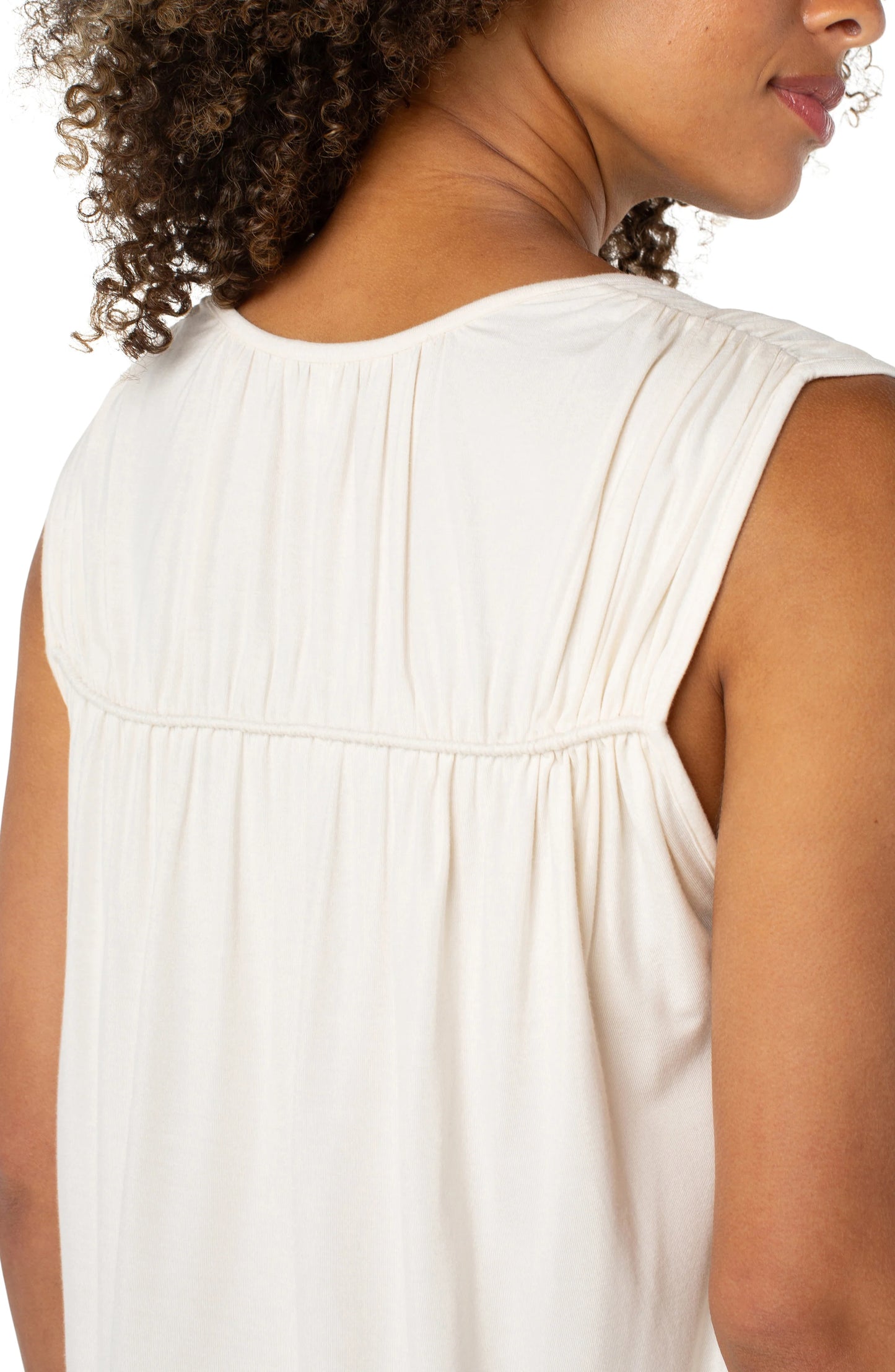 Shirred Sleeveless Top in Cream | Liverpool