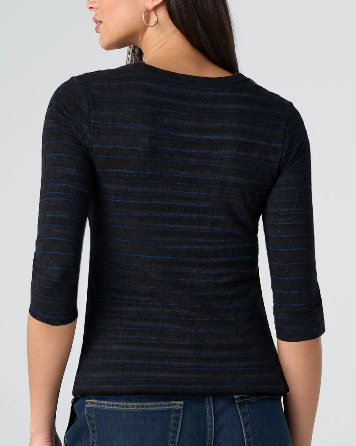 3/4 Sleeve Crew Neck Top in Cobalt Stripes | Liverpool