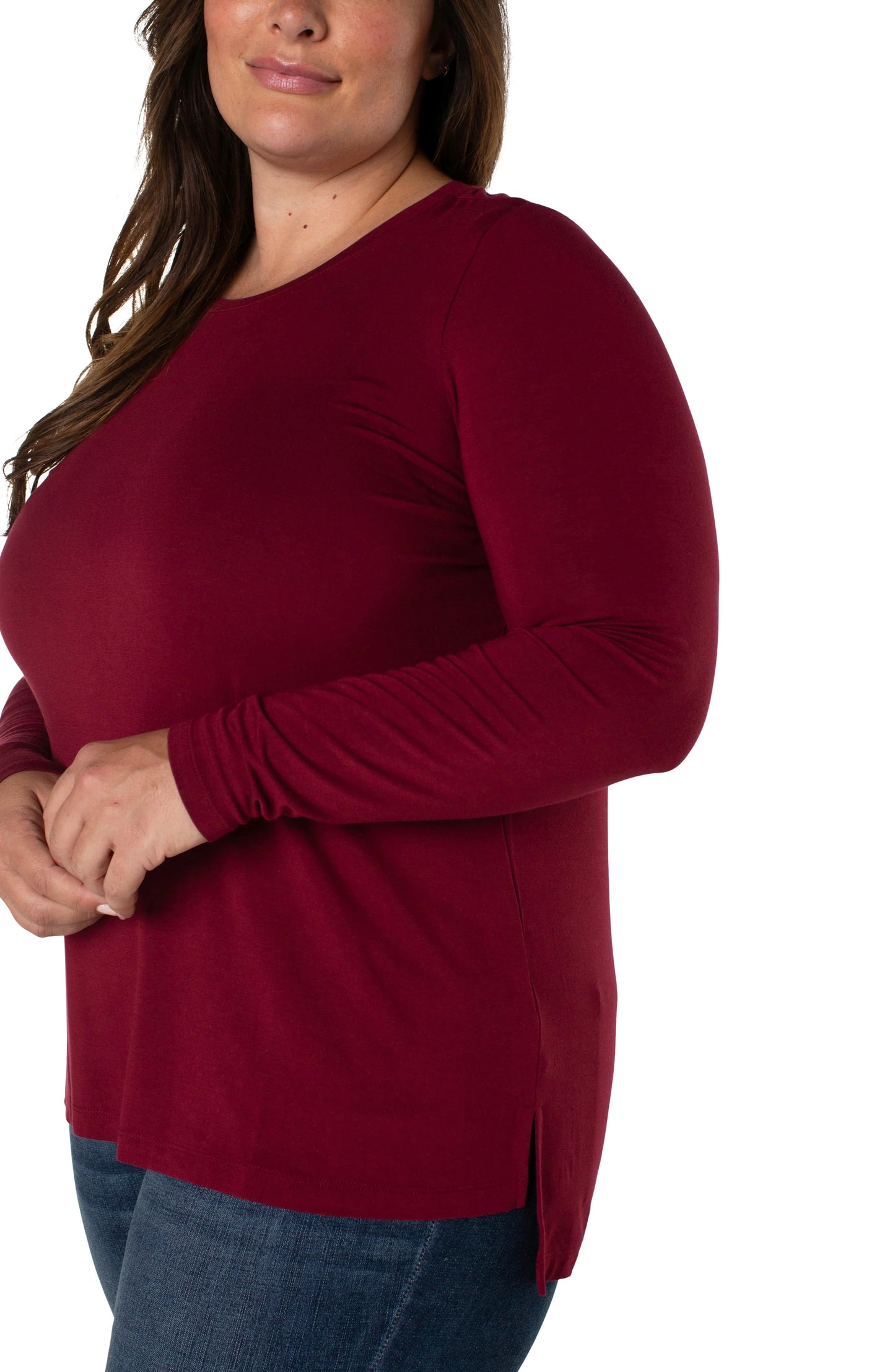 Plus Size Long Sleeve Scoop Neck Tee in Red Velvet | Liverpool