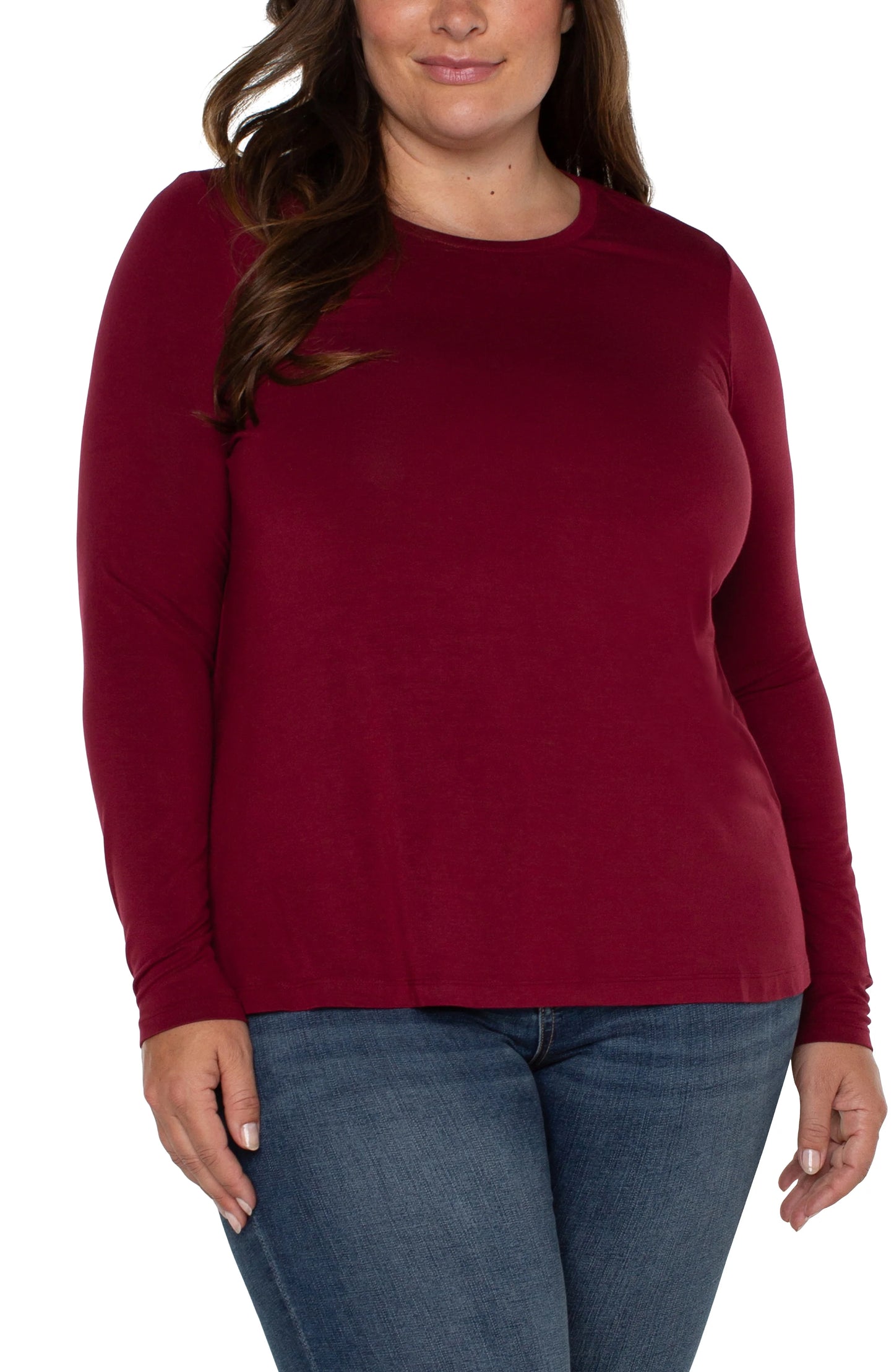 Plus Size Long Sleeve Scoop Neck Tee in Red Velvet | Liverpool