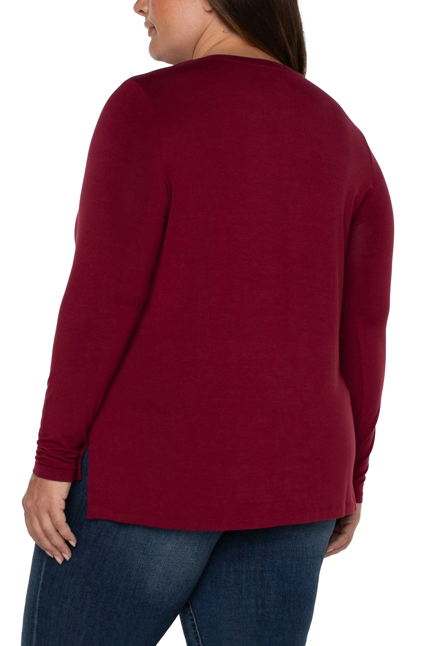 Plus Size Long Sleeve Scoop Neck Tee in Red Velvet | Liverpool