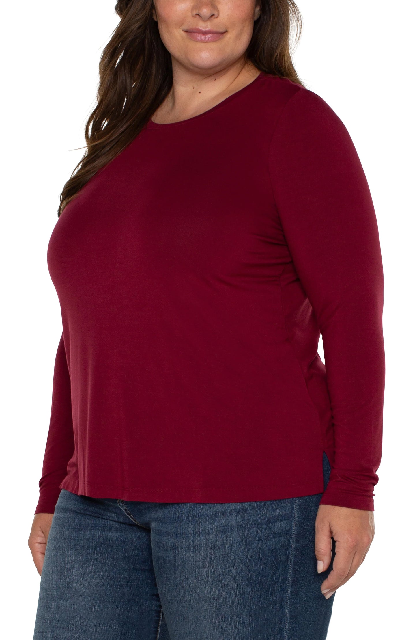 Plus Size Long Sleeve Scoop Neck Tee in Red Velvet | Liverpool