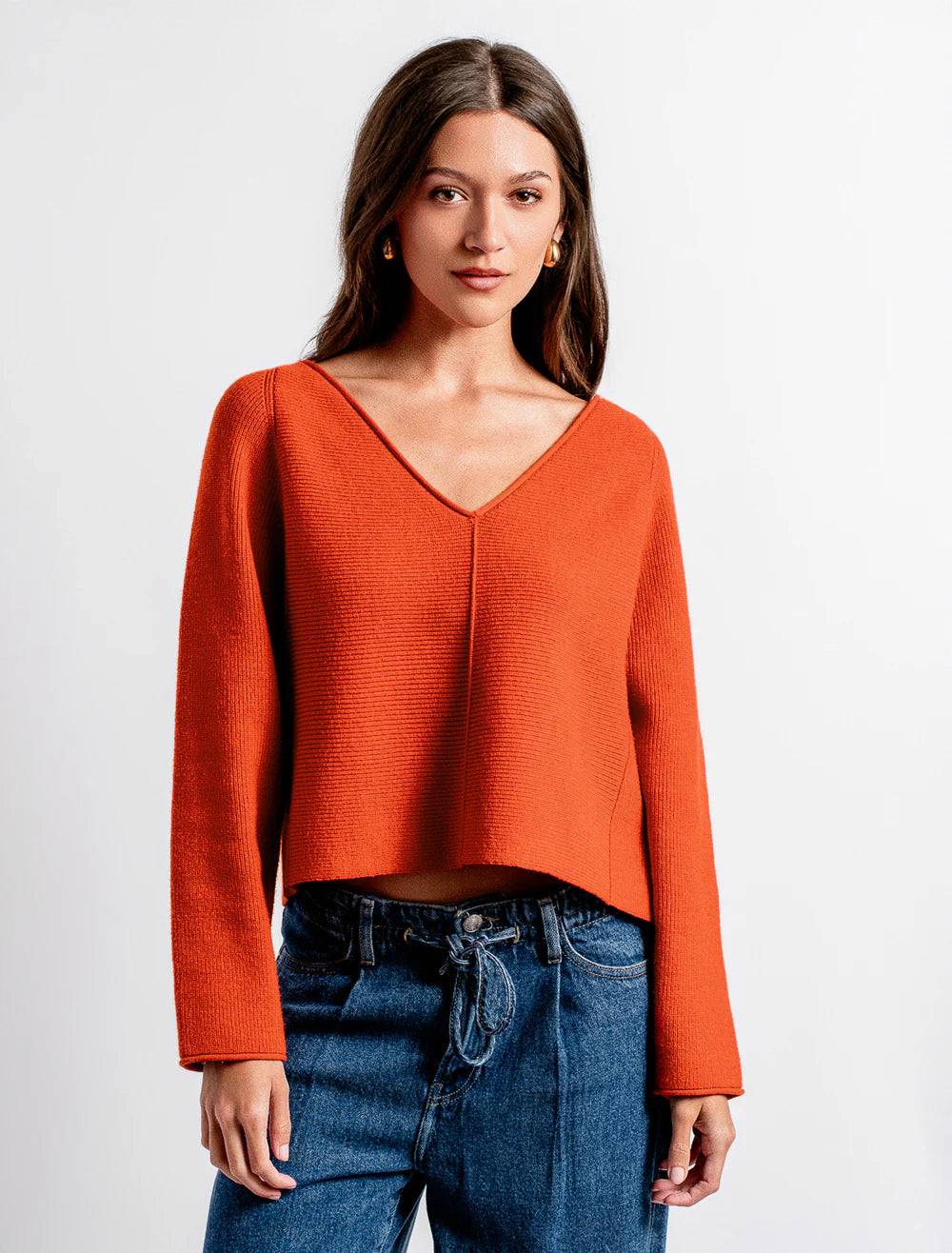Asima V-Neck Sweater in Pumpkin | Kerisma