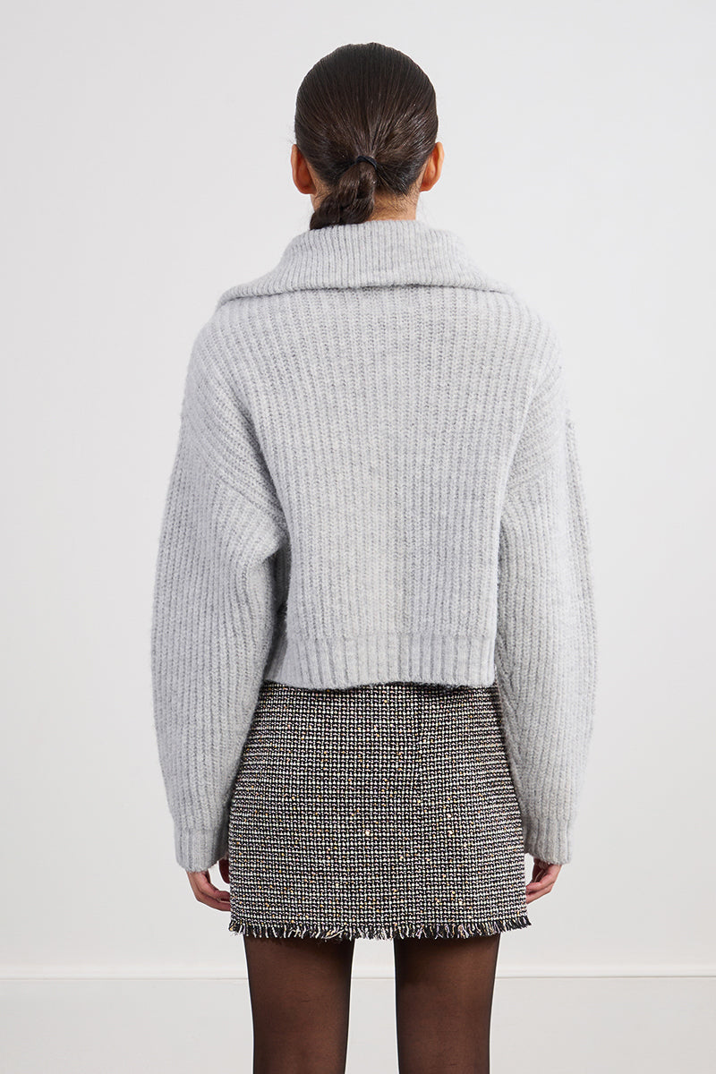 Quarter Button Sweater in Light Grey