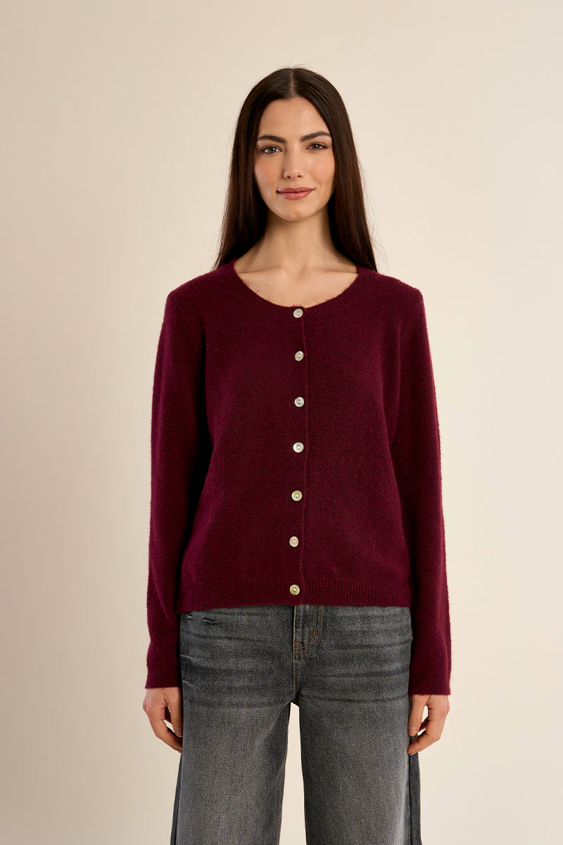 Classic Cardigan in Dark Red