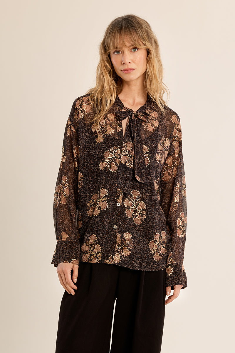 Apolline Blouse in Brown & Gold Floral