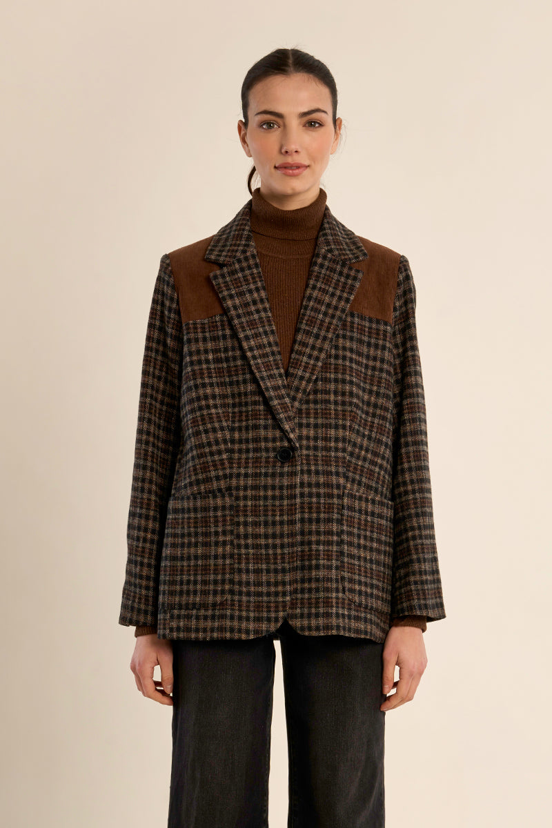 Collegiate Blazer in Brown Plaid