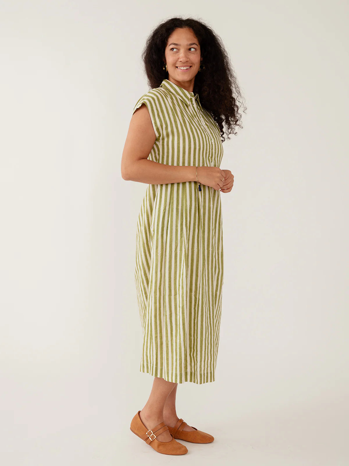 Emily Dress in Green & White Stripe | Mata Traders
