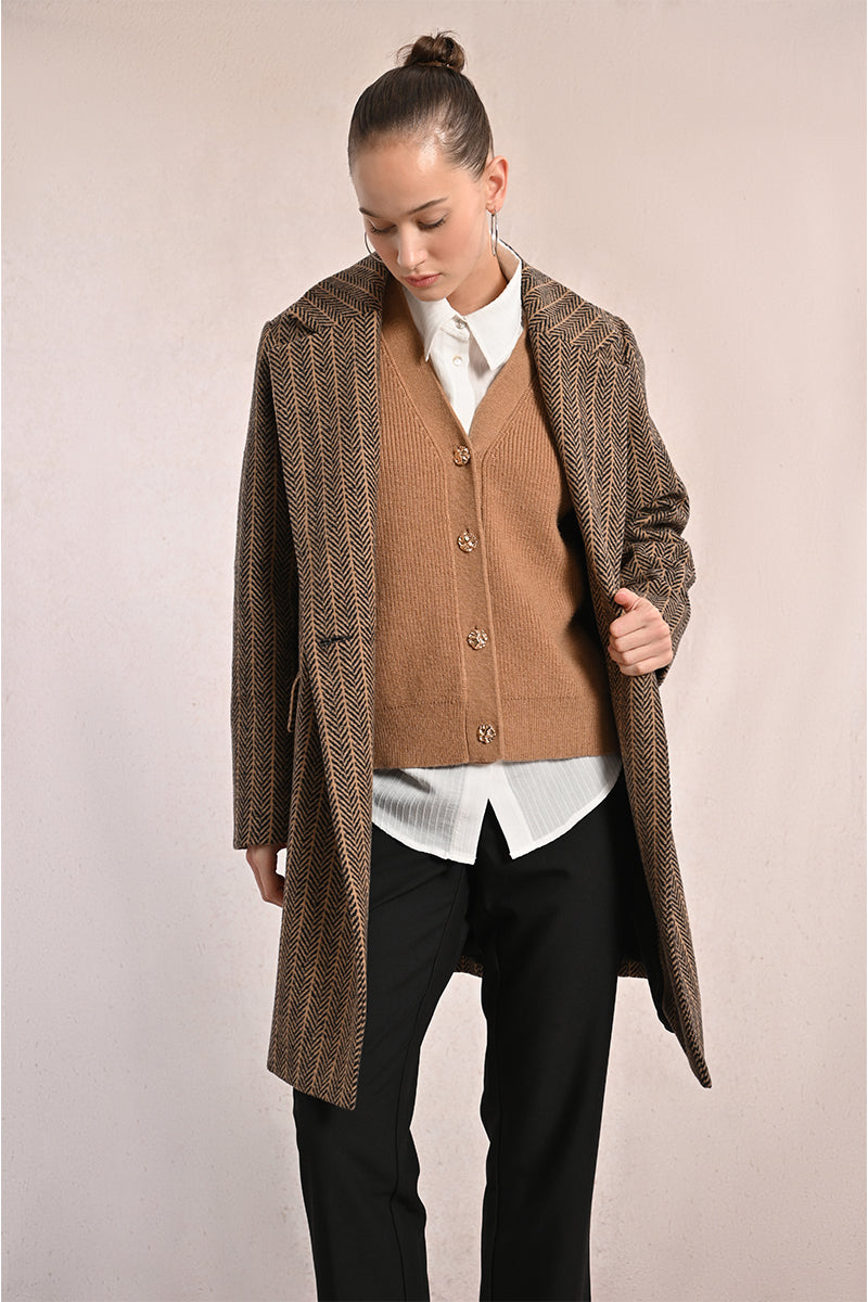 Brown Striped Herringbone Coat