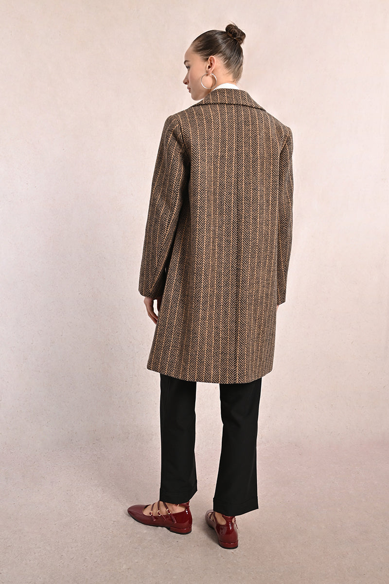 Brown Striped Herringbone Coat