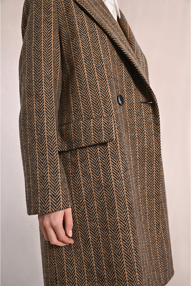 Brown Striped Herringbone Coat