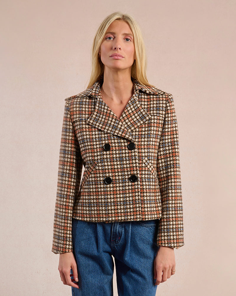 Cropped Plaid Pea Coat