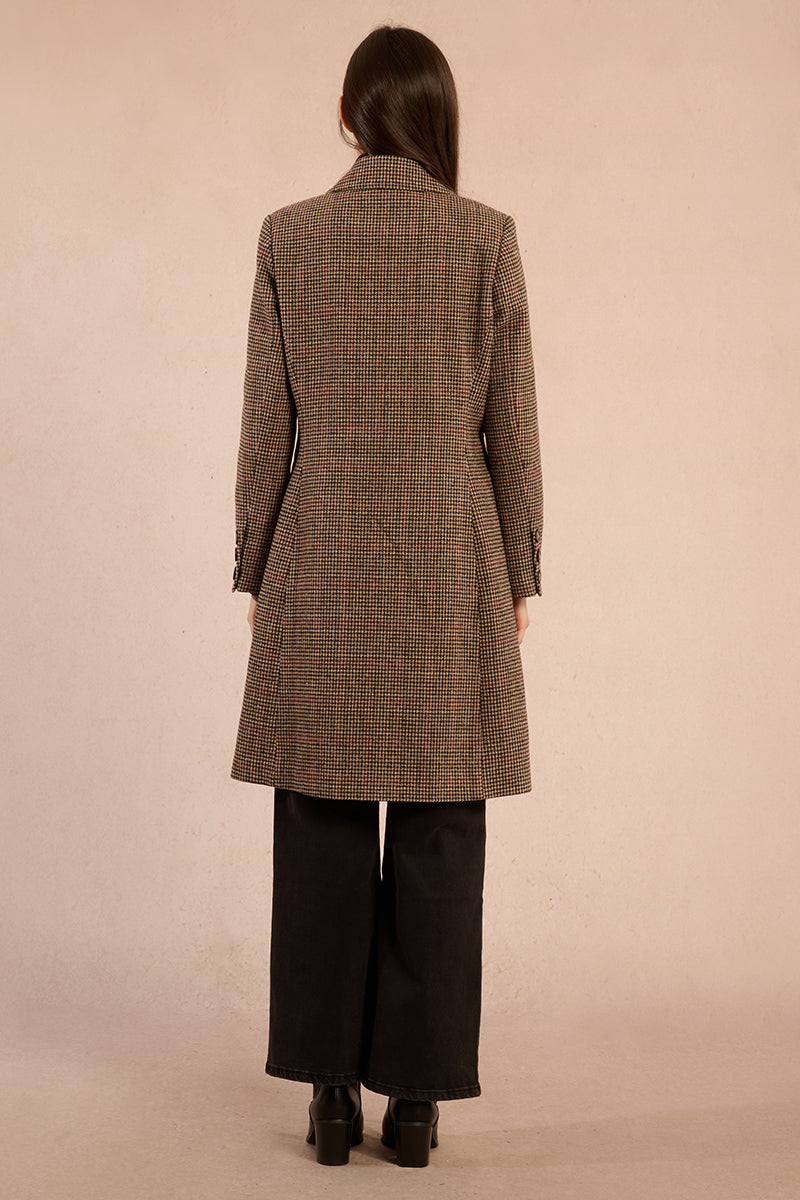 Brown Houndstooth Double Breasted Coat